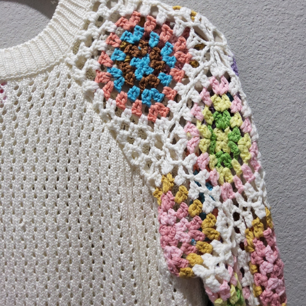 Pink Lily Off-the-Shoulder Sweater with Multicolor Sleeves - Picture 5 of 5